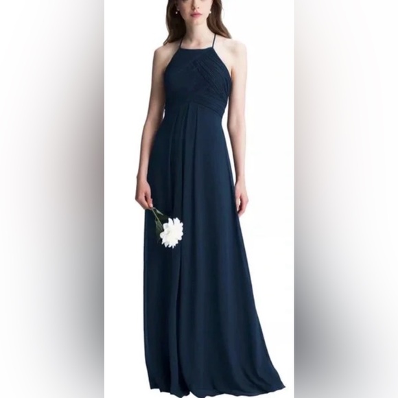 Bill Levkoff Dresses & Skirts - NWT Bill Levkoff Navy Chiffon Halter Bridesmaid Formal Gown Size 6